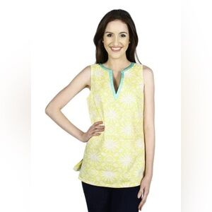 STS Sail to Sable Printed for Polo Yellow Sun Tunic Top Size Medium Linen Cotton